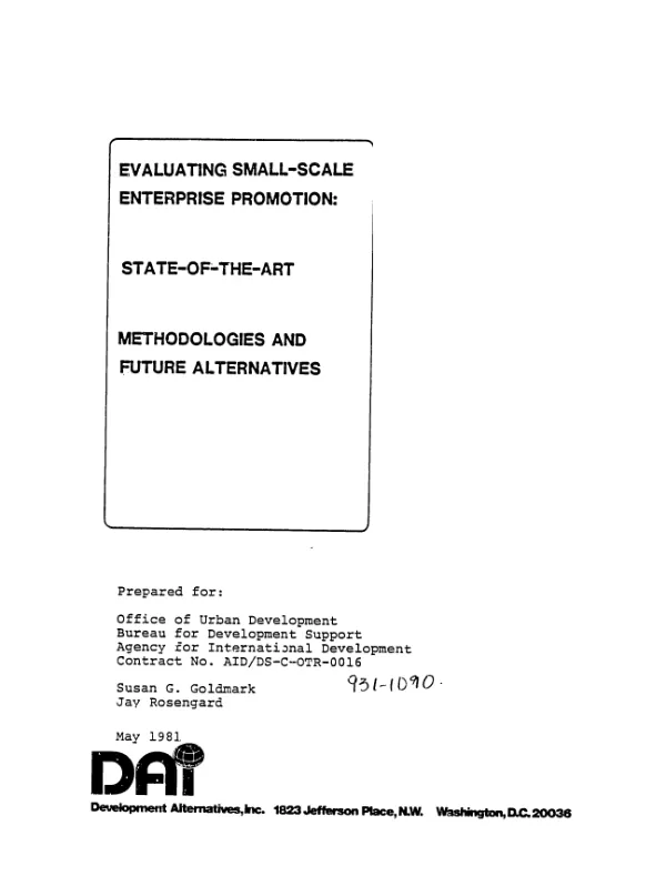 Evaluating small scale enterprise promotion : state-of-the-art methodologies and future alternatives