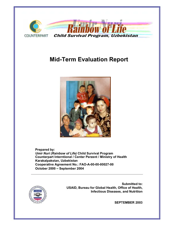 Rainbow of Life (Umir nuri) child survival program, Uzbekistan : mid-term evaluation report