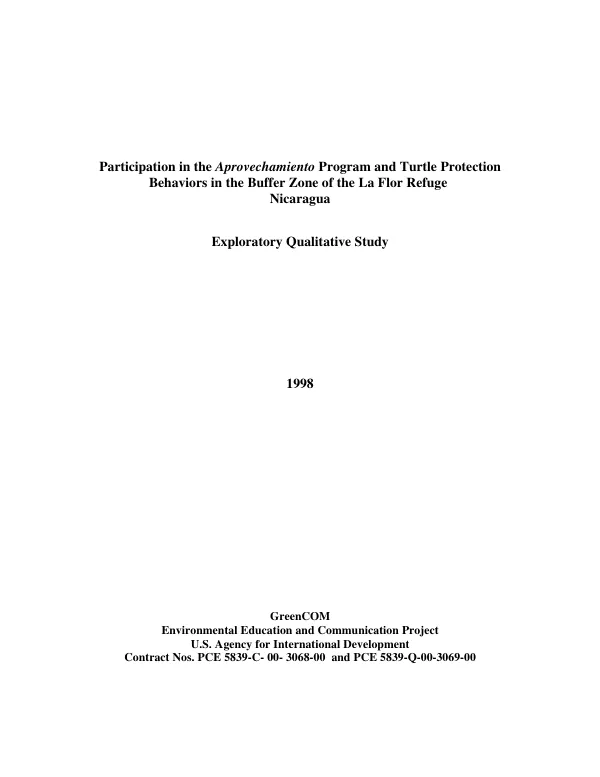 Participation in the aprovechamiento program and turtle protection behaviors in the Buffer Zone of the La Flor Refuge, Nicaragua : exploratory qualitative study