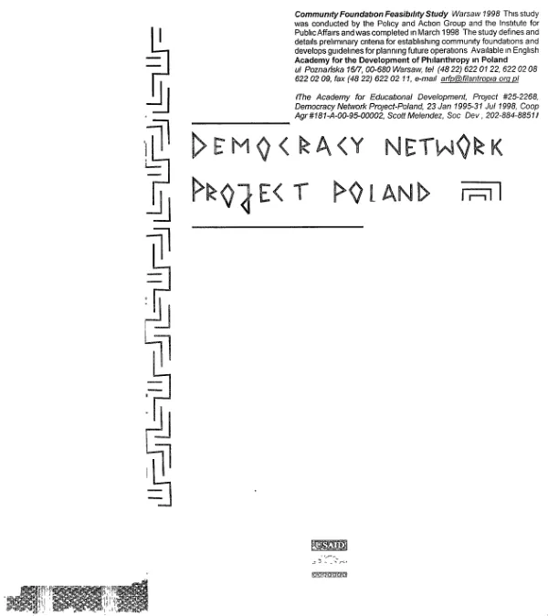 Feasibility study on establishing community foundations in four Polish cities : Bielsko-Biala, Bilgoraj, Elblag, Raciborz