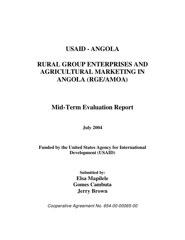 Rural group enterprises and agricultural marketing in Angola (RGE/AMOA) : mid-term evaluation report