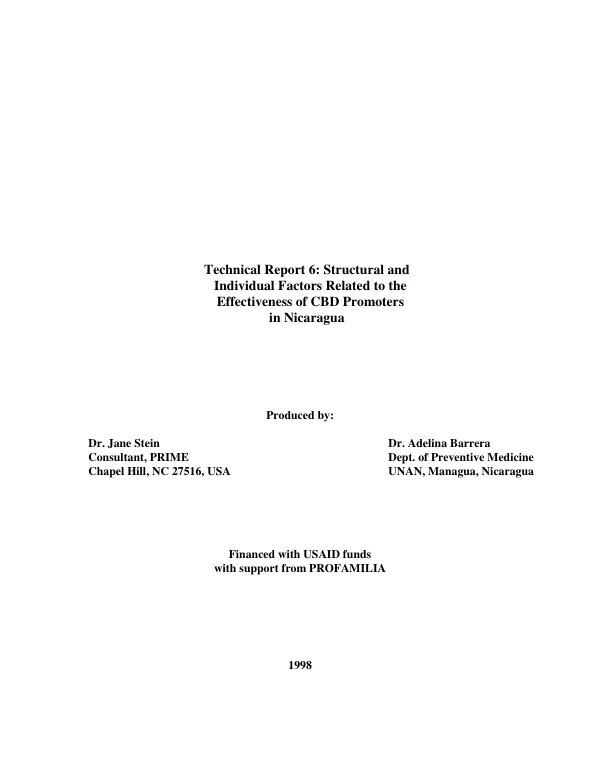 Structural and individual factors related to the effectiveness of CBD [community-based distribution] promoters in Nicaragua