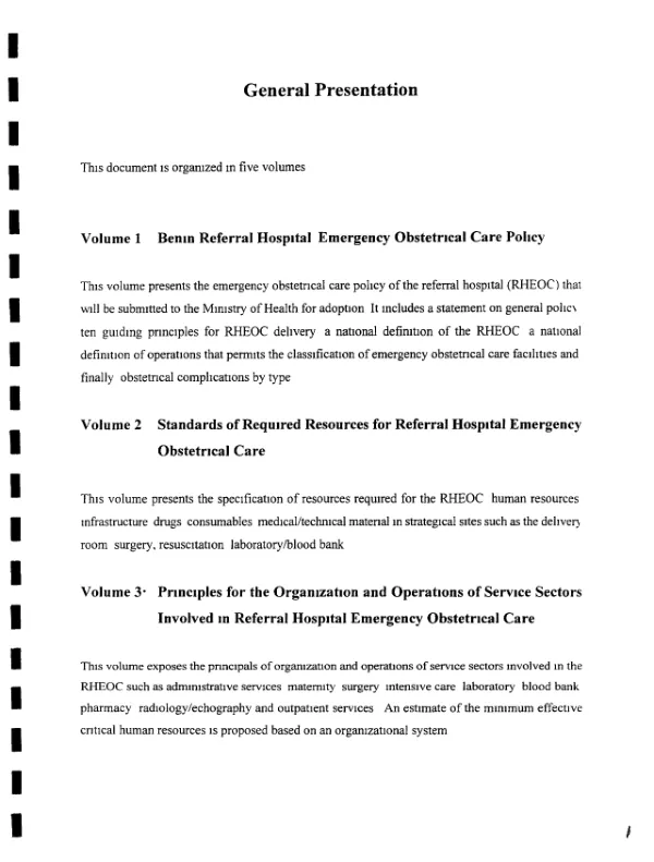 Protocols for emergency obstetrical policy in Benin