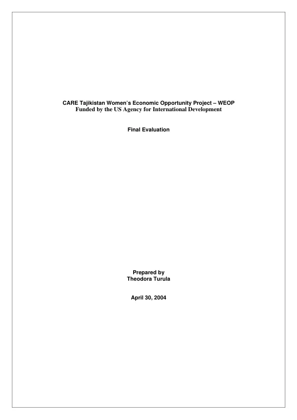 CARE Tajikistan women's economic opportunity project (WEOP) : final evaluation