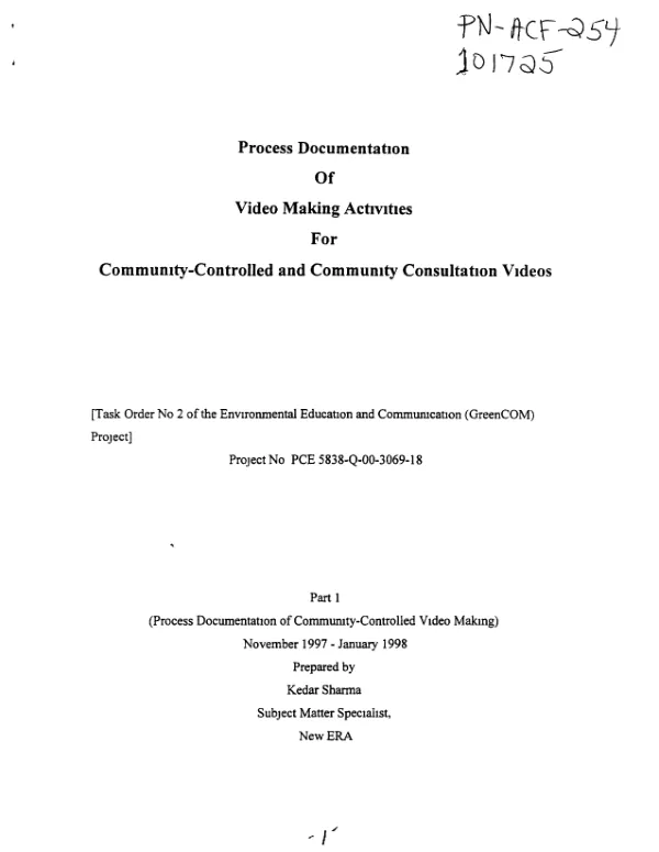Process documentation of video making activities for community-controlled and community consultation videos [Nepal] : part 1, November 1997-January 1998