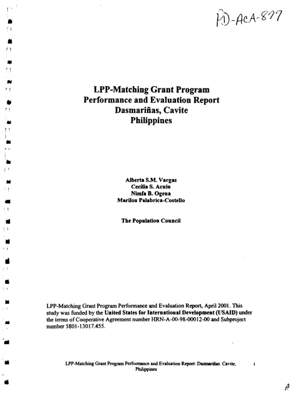 LPP [Philippine local government unit performance program]-matching grant program [MGP] performance and evaluation report : Dasmarinas, Cavite, Philippines