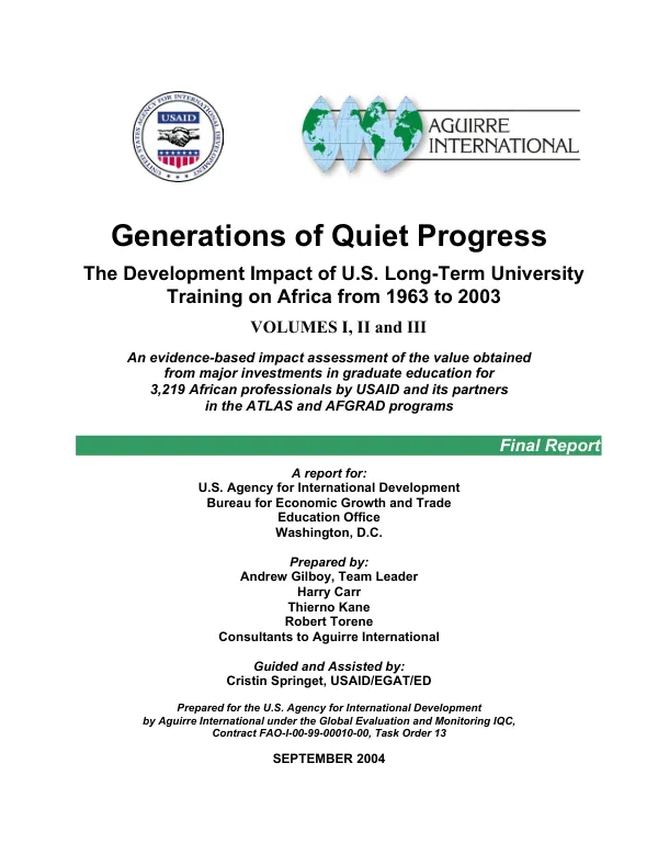 Generations of quiet progress : the development impact of U.S. long-term university training on Africa from 1963 to 2003