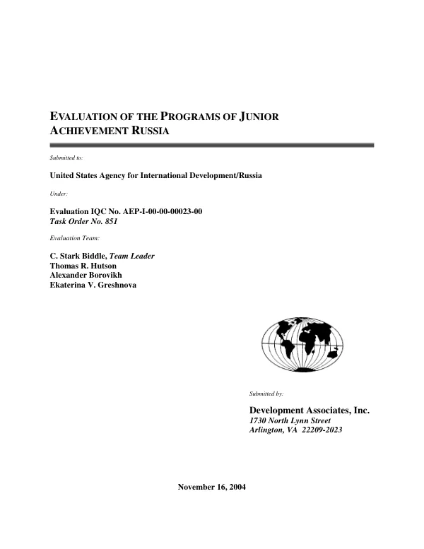 Evaluation of the programs of Junior Achievement Russia [JA Russia]