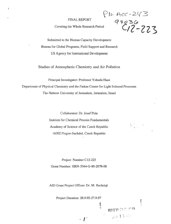Final report : studies of atmospheric chemistry and air pollution