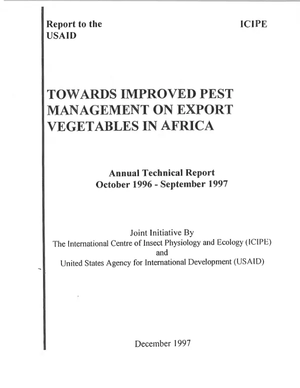 Towards improved pest management on export vegetables in Africa : annual technical report, October 1996-September 1997