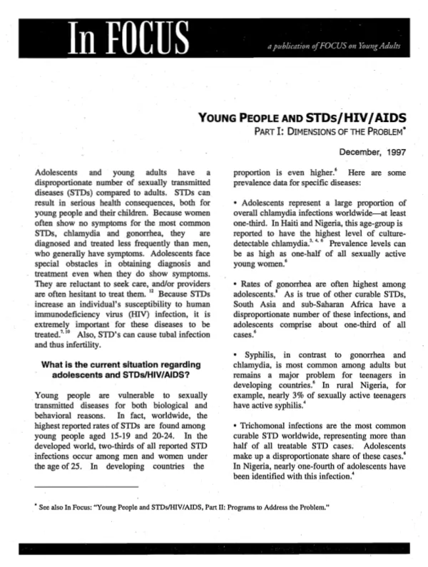 Young people and STDs/HIV/AIDS. Part I : dimensions of the problem