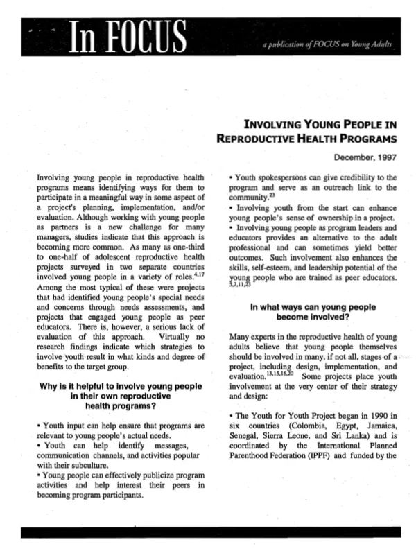 Involving young people in reproductive health programs