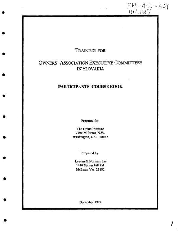 Training for owners" association executive committees in Slovakia : participants" course book