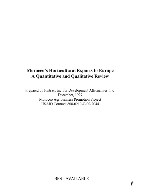 Morocco"s horticultural exports to Europe : a quantitative and qualitative review