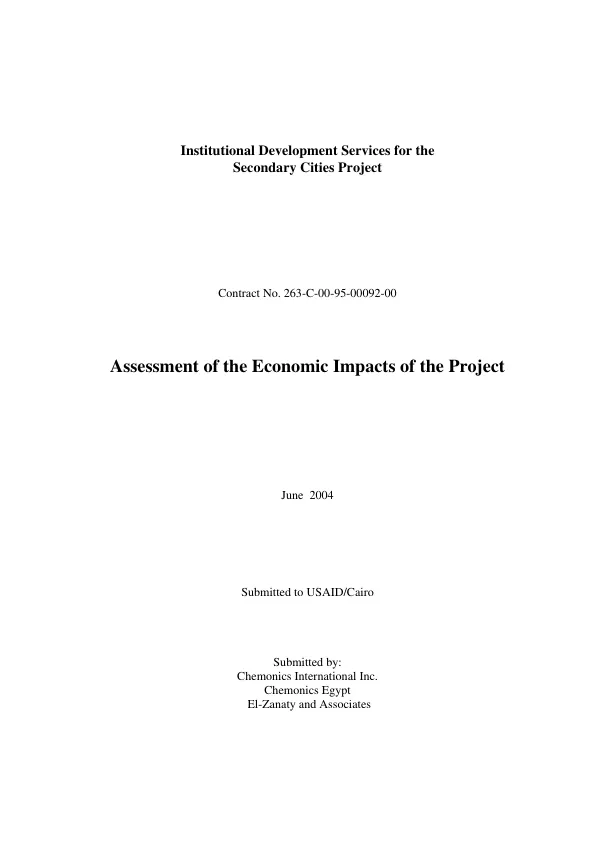 Institutional development services for the secondary cities project : assessment of the economic impacts of the project