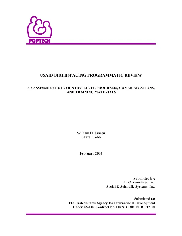 USAID birthspacing programmatic review : an assessment of country-level programs, communications, and training materials