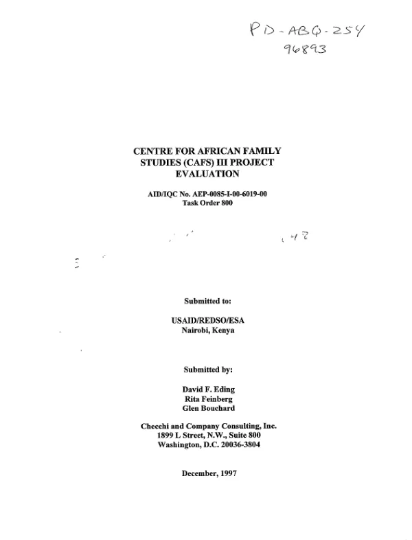 Centre for African Family Studies (CAFS) III project evaluation