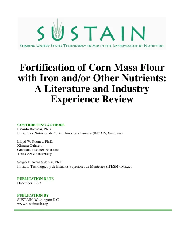 Fortification of corn masa flour with iron and/or other nutrients : a literature and industry experience review