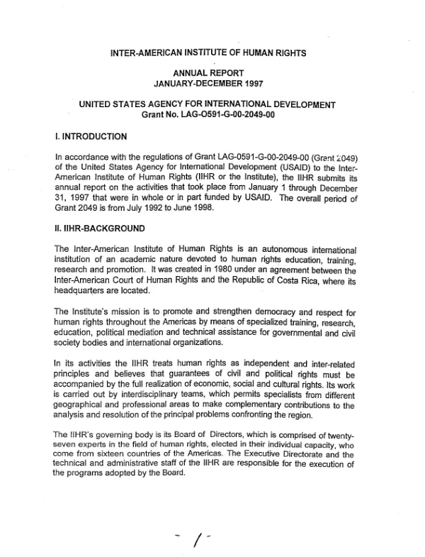 Inter-American Institute of Human Rights : annual report, January-December 1997 -- grant no. LAG-0591-G-00-2049-00