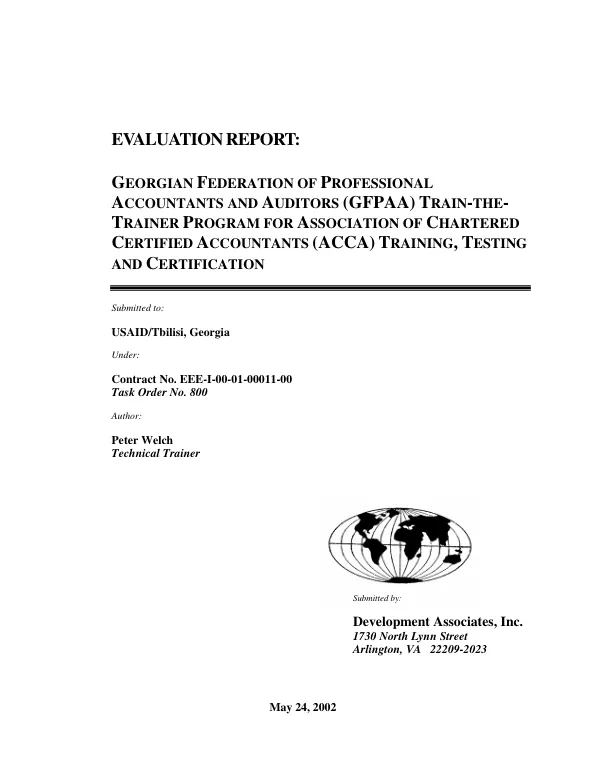 Evaluation : Georgian Federation of Professional Accountants and Auditors (GFPAA) train-the -trainer program for Association of Chartered Certified Accountants (ACCA) training, testing and certification
