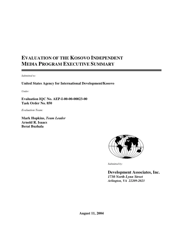 Evaluation of the Kosovo independent media program [KIMP] : executive summary
