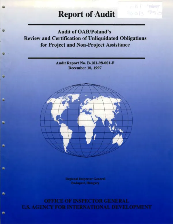 Audit of OAR/Poland"s review and certification of unliquidated obligations for project and non-project assistance