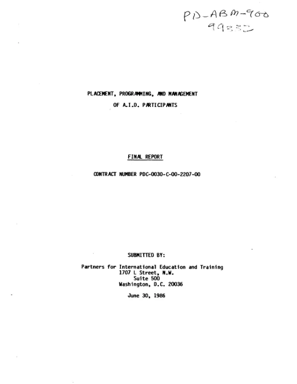 Placement, programming, and management of AID participants : final report -- contract number PDC-0030-C-00-2207-00