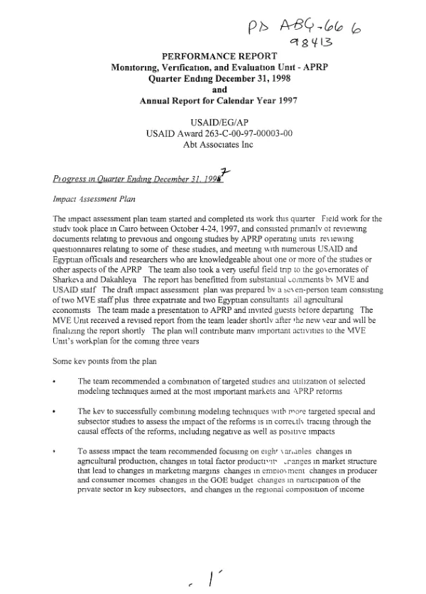 Final report : assessment of USAID project no. 388-0046 -- the agro-climatic/environmental monitoring project