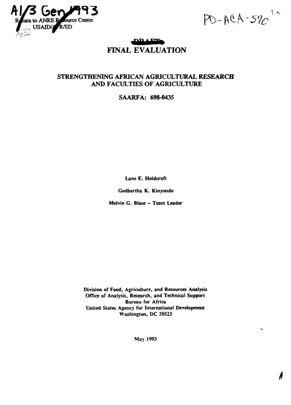 Final evaluation : strengthening African agricultural research and faculties of agriculture (SAARFA)