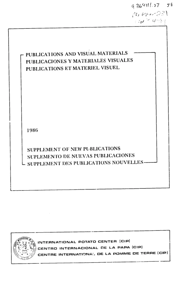 Publications and visual materials : supplement of new publications, 1986 = Publicaciones y materiales visuales : supplemento de nuevas publicaciones, 1986 = Publications et materiel visuel : supplement des publications nouvelles, 1986