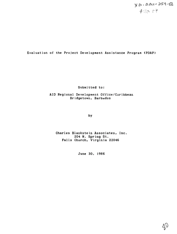 Evaluation of the Project Development Assistance Program (PDAP)