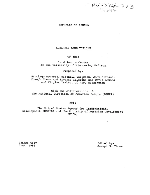 Republic of Panama : agrarian land titling