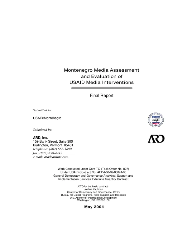 Montenegro media assessment and evaluation of USAID media interventions : final report