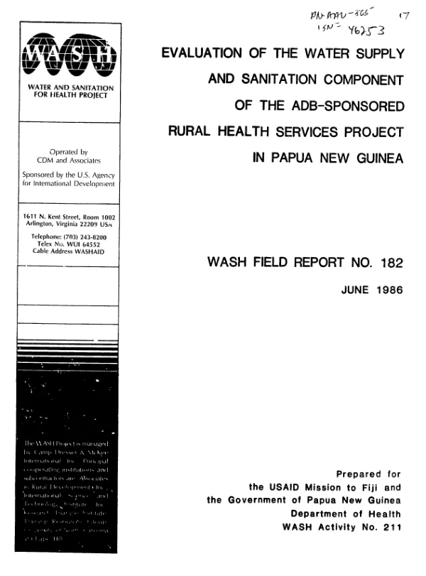 Evaluation of the water supply and sanitation component of the ADB - sponsored rural health services project in Papua New Guinea