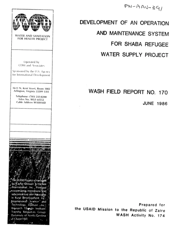 Development of an operation and maintenance system for Shaba refugee water supply project