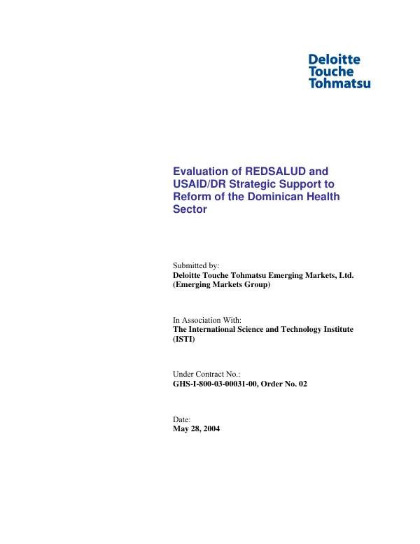 Evaluation of REDSALUD and USAID/DR strategic support to reform of the Dominican health sector