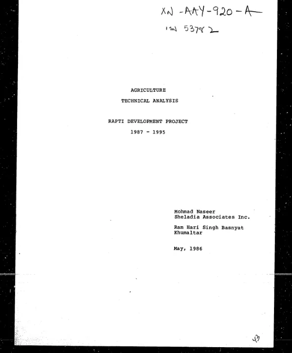 Agriculture technical analysis : RAPTI development project, 1987-1995