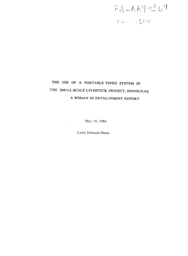 Use of a portable video system in the small-scale livestock project, Honduras : a women in development report