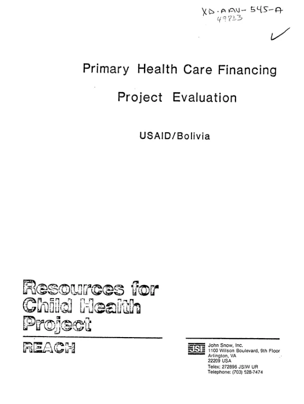 Primary health care financing project evaluation, USAID/Bolivia, May 5-May 30, 1986