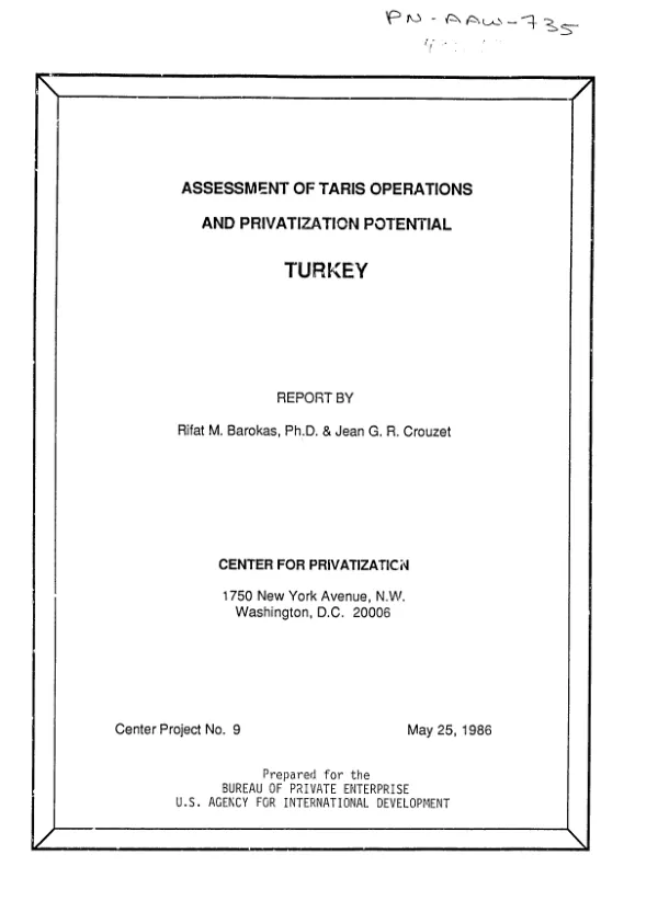 Assessment of Taris operations and privatization potential : Turkey