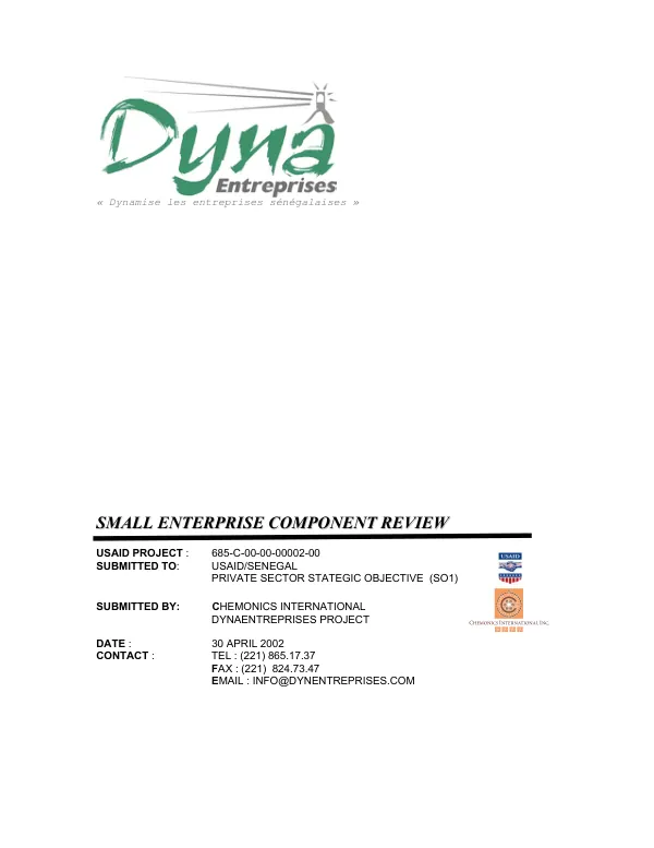 DynaEnterprises (Dynamise les entreprises senegalaises) : small enterprise component review