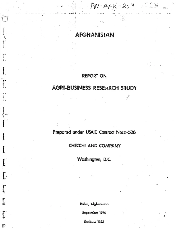 Afghanistan : report on agri-business research study