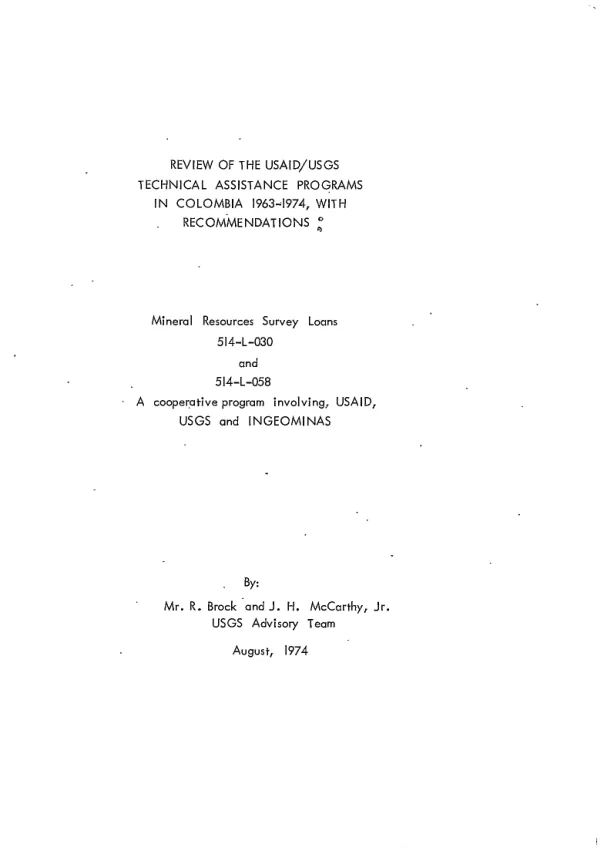 Review of the USAID/USGS technical assistance programs in Colombia 1963-1974, with recommendations