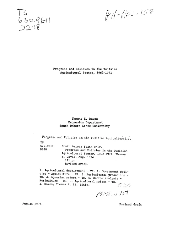 Progress and policies in the Tunisian agricultural sector, 1962-1971