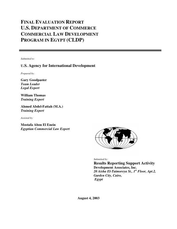 Final evaluation report : U.S. Department of Commerce commercial law development program in Egypt (CLDP)