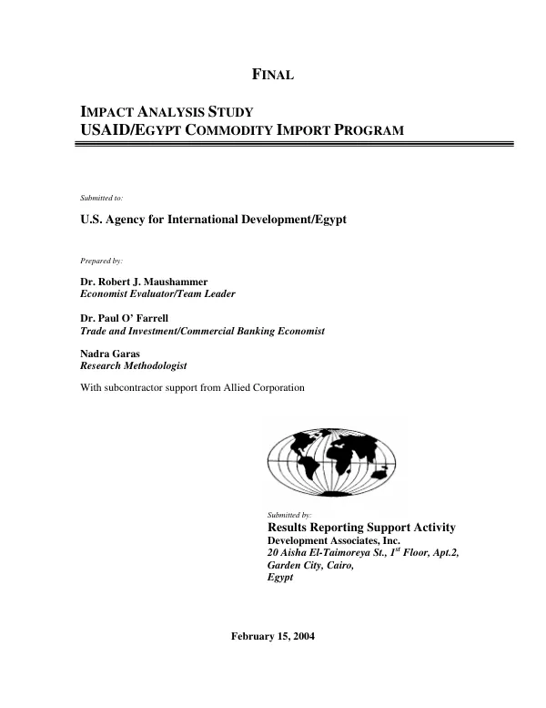 Final [report] : impact analysis study -- USAID/Egypt commodity import program