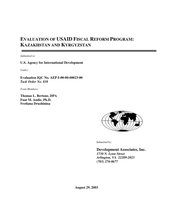 Evaluation of the USAID fiscal reform program : Kazakhstan and Kyrgyzstan