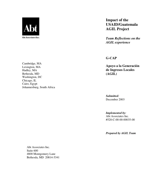 Impact of the USAID/Guatemala AGIL project : team reflections on the AGIL experience