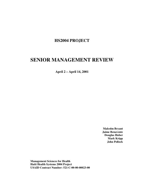 HS2004 project : senior management review, April 2-April 14, 2001