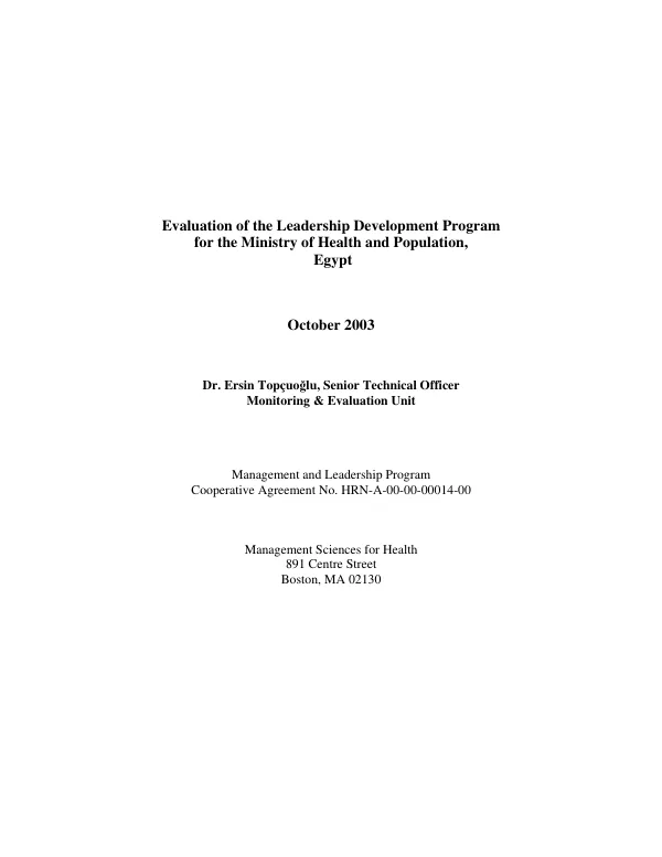 Evaluation of the leadership development program for the Ministry of Health and Population, Egypt